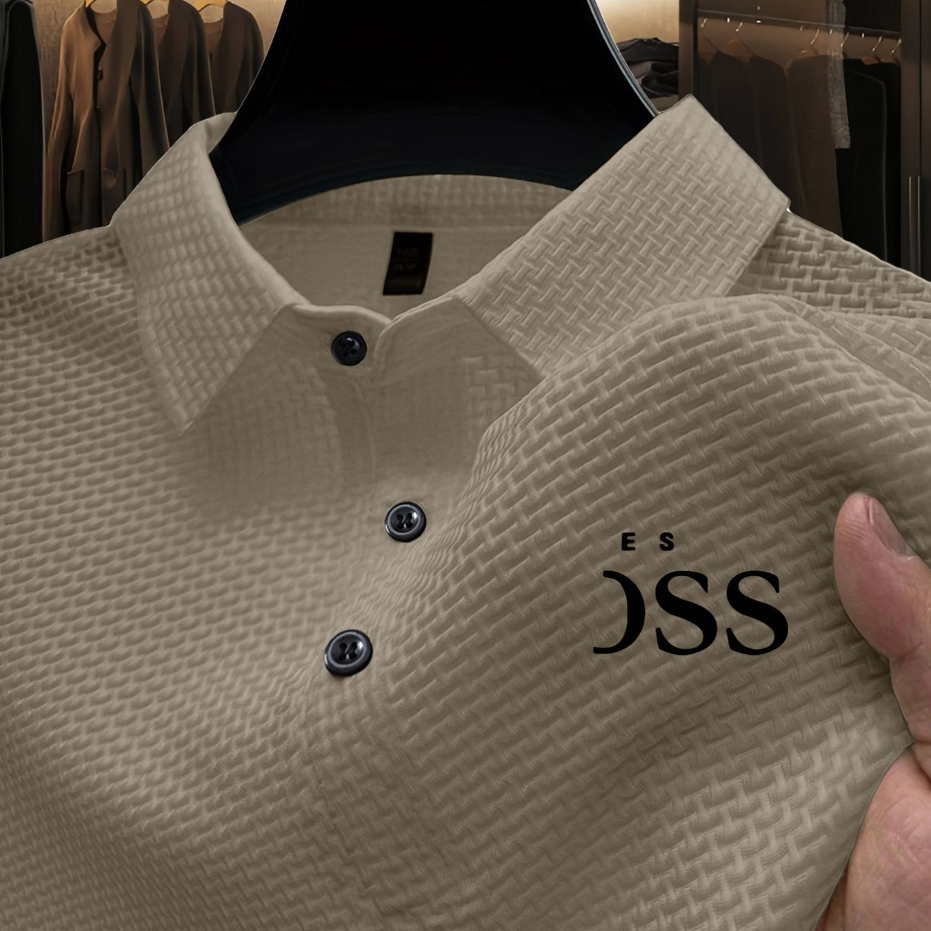 Men'S Summer Short Sleeve Polo Shirt, Soft Logo Fabric, Breathable Lightweight Casual Business Casual, Geometric Pattern, Lapel Collar, Medium Stretch, Regular Fit, Button Detail, Outdoor and Office Wear, Comfortable Everyday - ayq