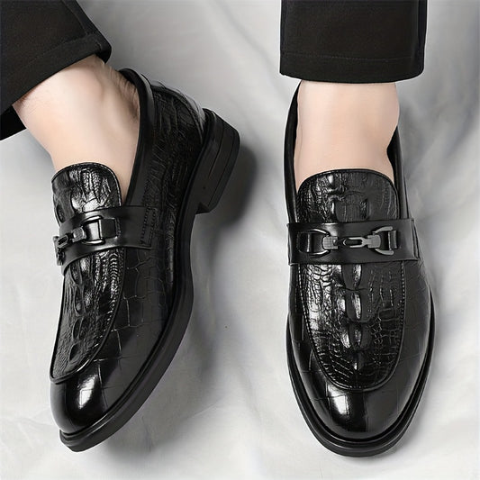 Men's Alligator Print Casual Loafers with Soft Rubber Sole