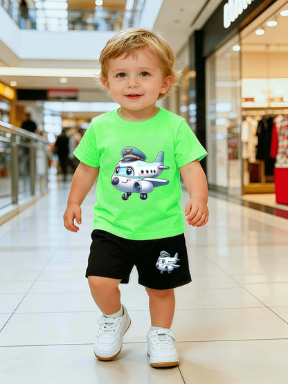 Baby Boy Summer T-Shirt & Shorts Set with Airplane Print