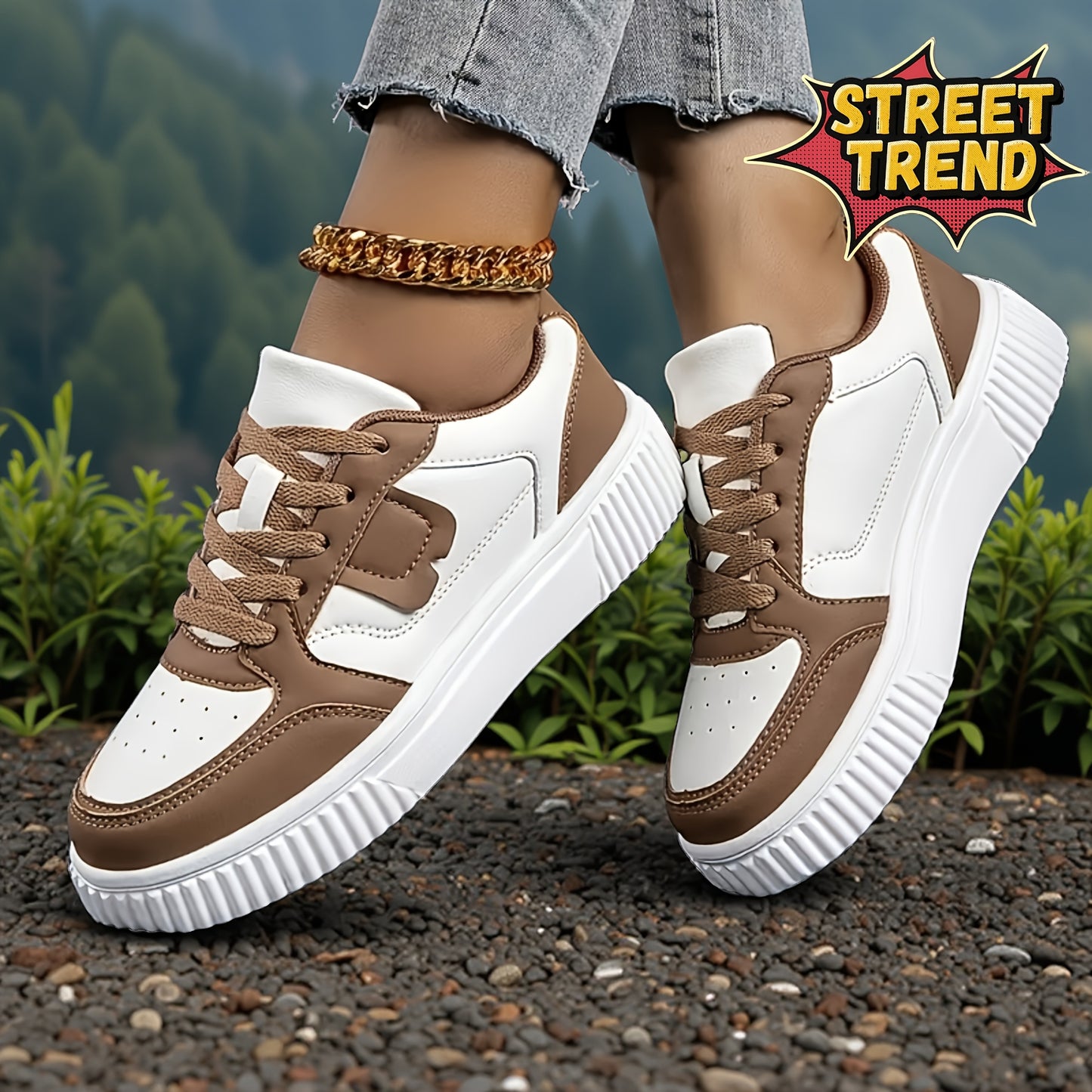 Casual White Lace-Up Sneakers for Students, Lightweight & Breathable