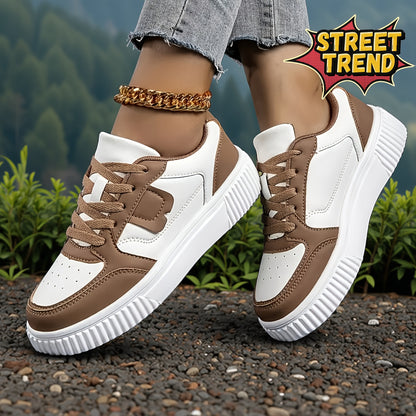 Casual White Lace-Up Sneakers for Students, Lightweight & Breathable