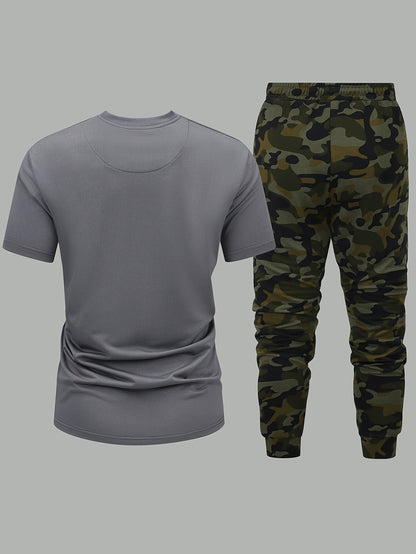 Men'S Camouflage Short Sleeve T-Shirt & Pants Set - Breathable, Quick-Dry Knit Fabric, Casual Style, Regular Fit, Ideal for Outdoor Activities, Hiking, and Fishing, Outdoor Clothing | Casual Style | Comfortable Fit