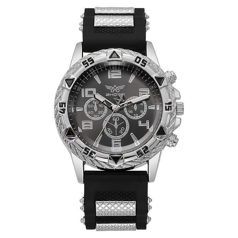 5pcs Men's Business Watch-Stylish round quartz watch electronic movement + three-bracelet fashionable glasses, suitable for office and formal occasions-Ideal gift for professionals