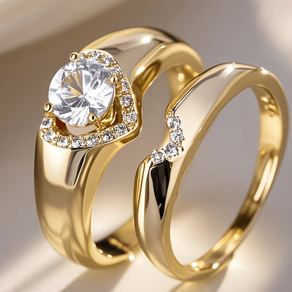 Vintage Heart Zirconia Women's Gold Zinc Alloy Ring Set