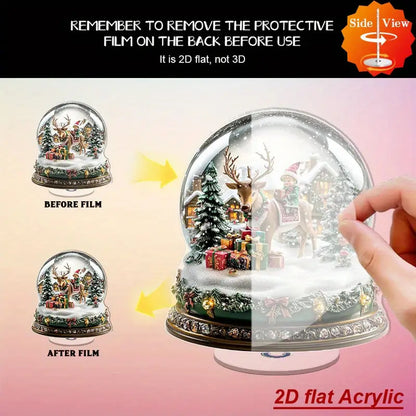 2D Flat, 1pc Rotating Acrylic Snow Globe with Deer & Fairies - Winter Wonderland Scene, Snow-Covered Trees & Twirling Mechanism, Indoor/Outdoor Christmas New Year Holiday Decoration, Lightweight Tabletop Decor for, gift, 2D F
