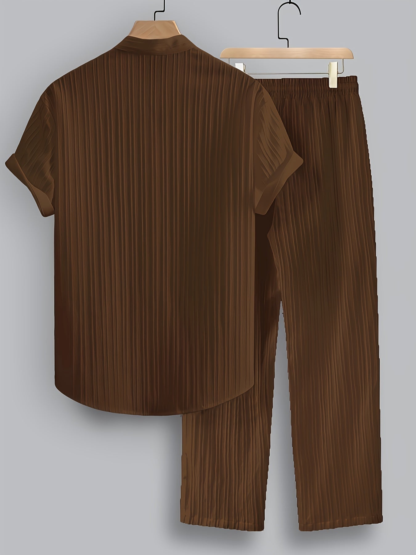 Men's Summer Casual Polyester Set with Stand Collar Shirt & Pants