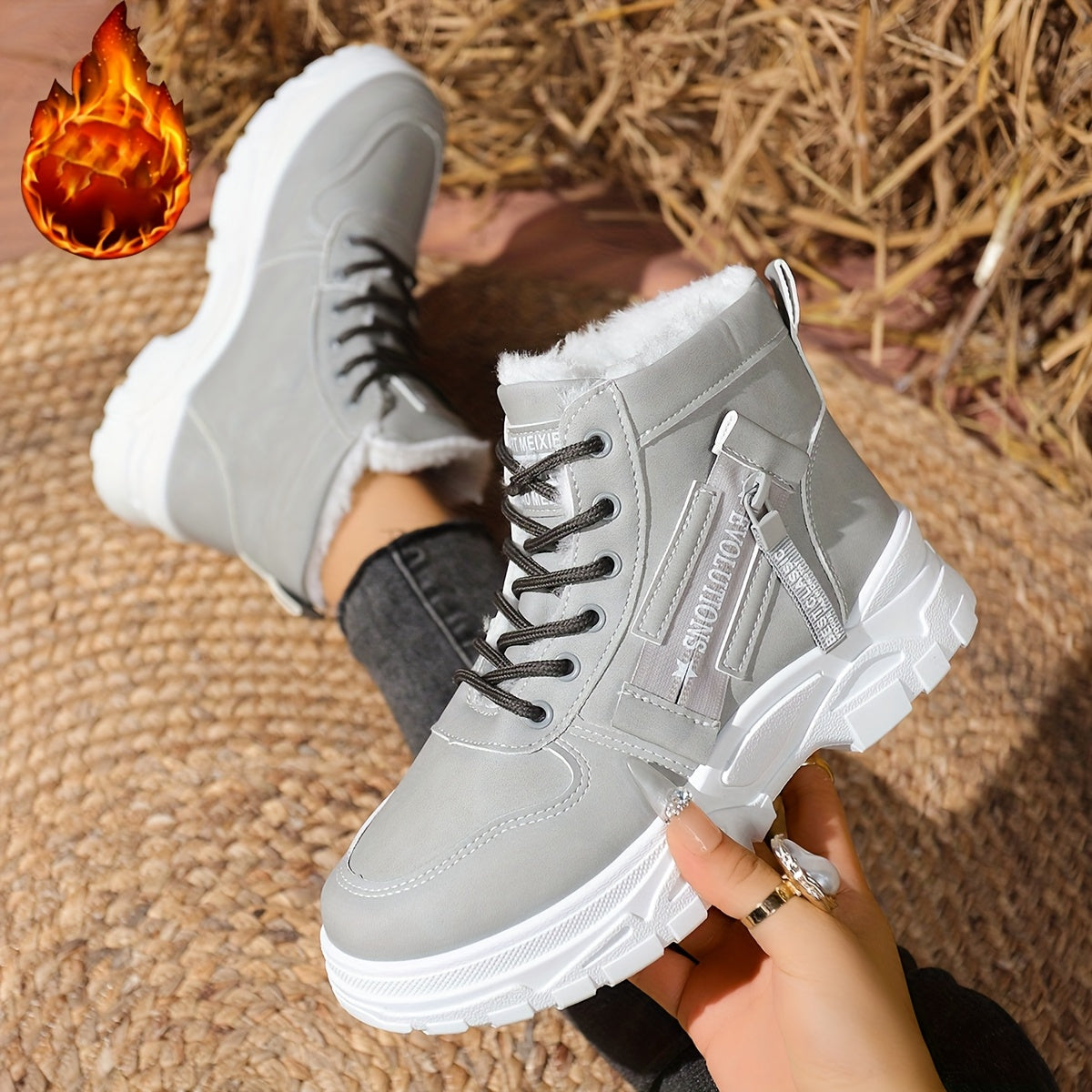 Autumn And Winter Women'S Fashionable Outdoor Plush Soft Comfortable Thick-Soled Lace-Up Ankle Boots