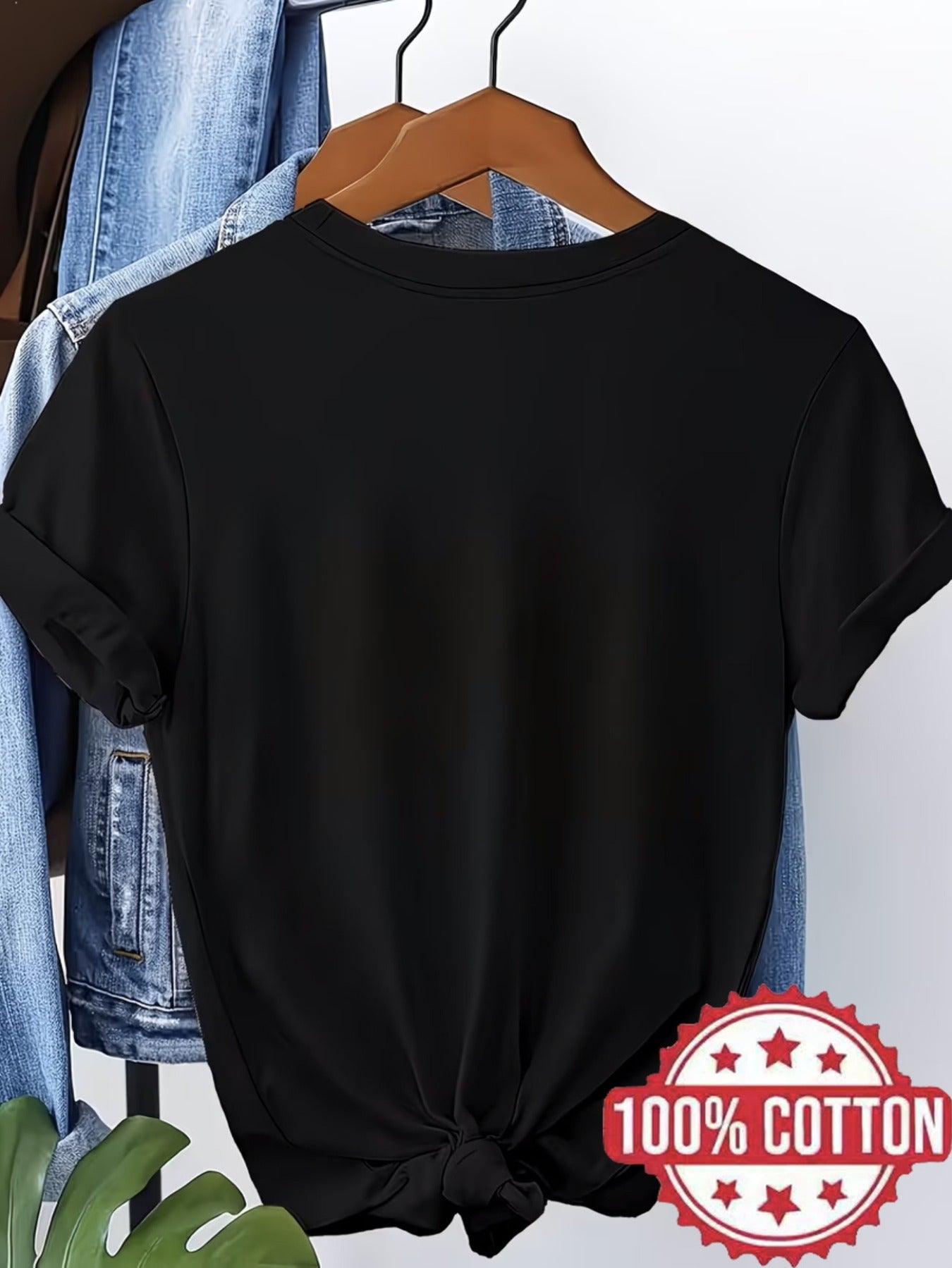 Women’s Casual Cotton T-Shirt with Cute Cat Print, All-Season