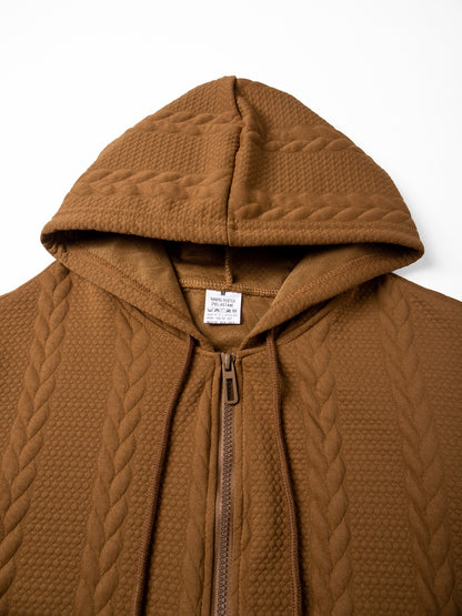 Men's Autumn Winter Hooded Textured Fleece Jacket with Zipper