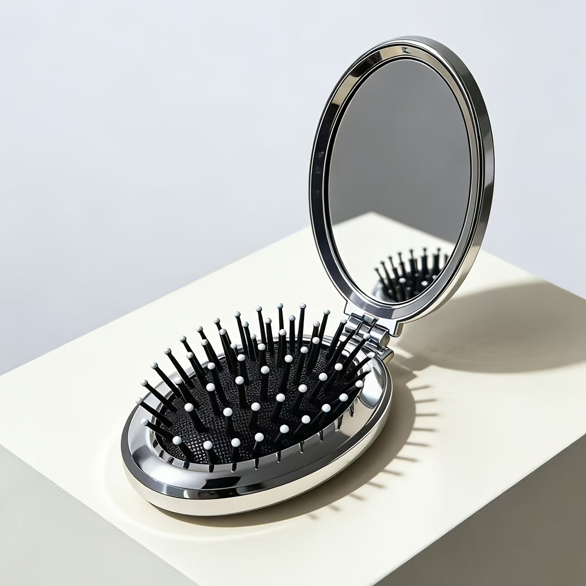 Foldable Round Makeup Mirror with Air Cushion Comb - Portable