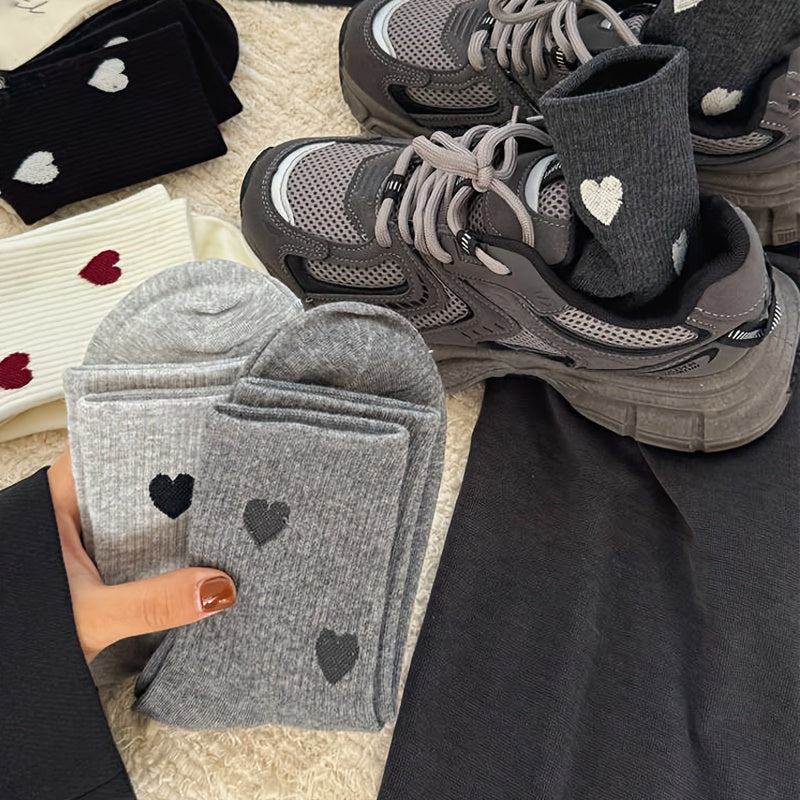 5 Pairs Elegant Heart Pattern Mid-Calf Socks for Couples
