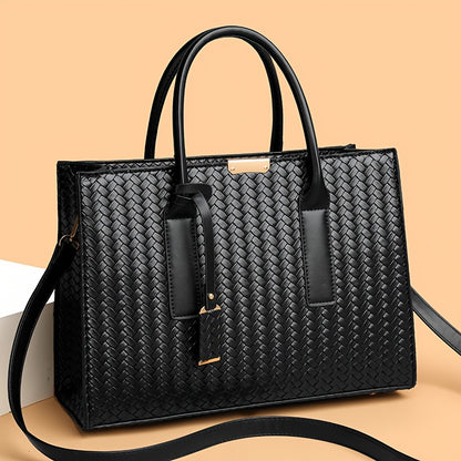 Large Woven Ladies Handbag with Removable Strap and Metal Buckle