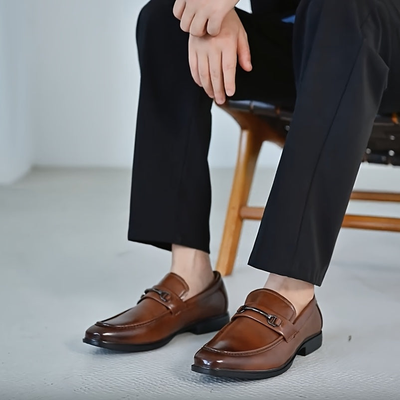 Men's Classic Metal Buckle Slip-On Loafers for All Seasons