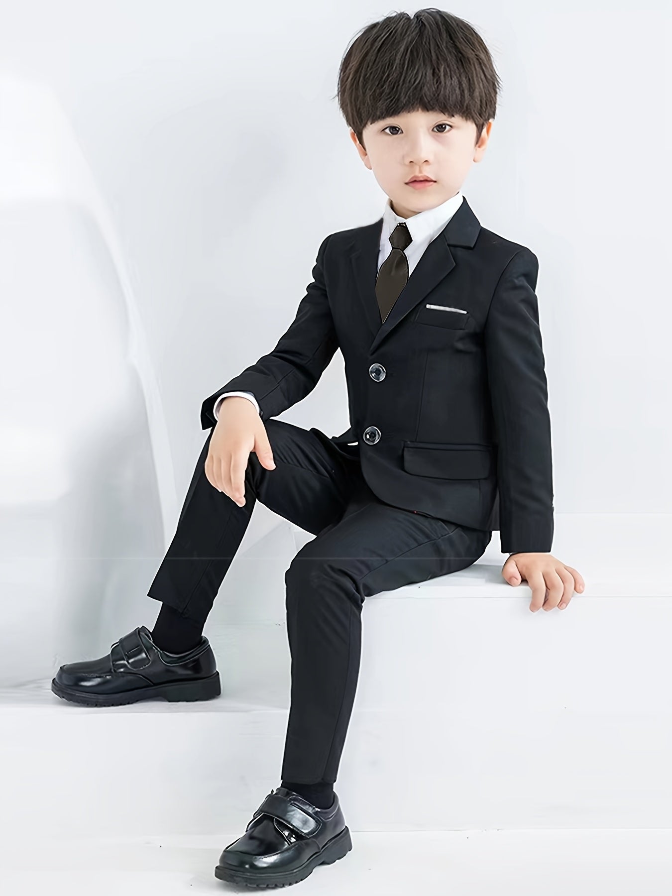 Boys' 3-Piece Preppy Suit Set with Jacket, Pants & Tie