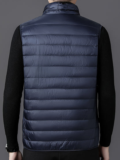 Men's Fashion Solid Color Single Vest, Youth Outdoor Sports Casual Jacket, Men's Spring Autumn Thin Stand Collar Cardigan Vest - ayq