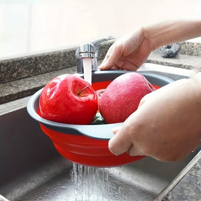 1/2 Set Round Silicone Kitchen Drain Basket Set Collapsible Funnel - 1 Large, 1 Small, Very Suitable for Draining Pasta, Vegetables and Fruits