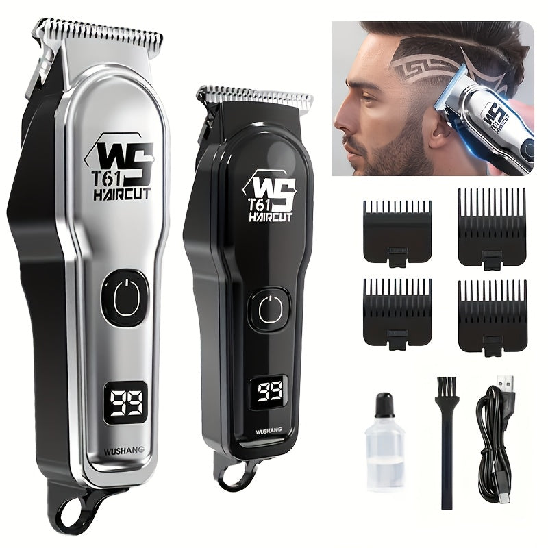 A Professional Men'S Electric Hair Clipper Set with an LED Display, an Electric Shaver, Four Guide Combs for Zero-Gap Cutting, a Small Brush, TYPE-C Charging, Perfect As a Gift for Men, Father'S Day Presents - ayq