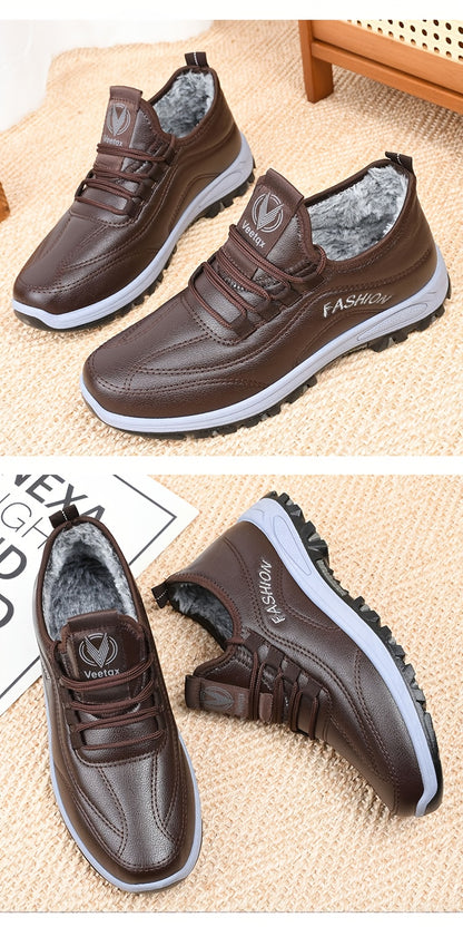 Men'S Winter Shoes - Lightweight Cold Weather Sneakers with Non-Slip Rubber Sole, Brown Formal & Casual Shoes for Dad, Everyday & Formal Events - Easy-Clean Synthetic Upper, Seasonal Footwear, Sleek Design, Comfortable Fit, L