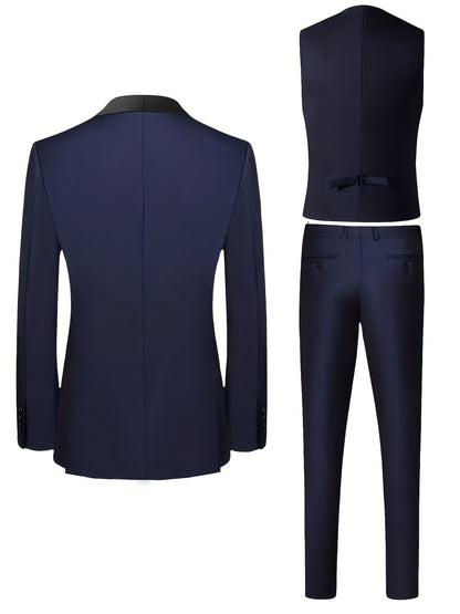 Men's 3-Piece Suit Set - Blazer, Vest & Trousers for Business & Weddin