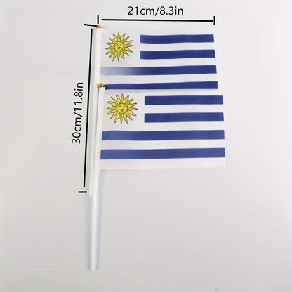 Polyester Handheld Flags Pack with 10 Uruguayan Flags for Outdoor Use
