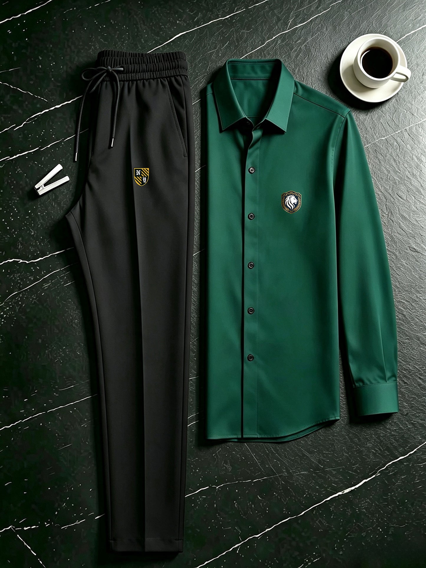 Men's Casual 2-Piece Campus Style Shirt & Drawstring Pants Set