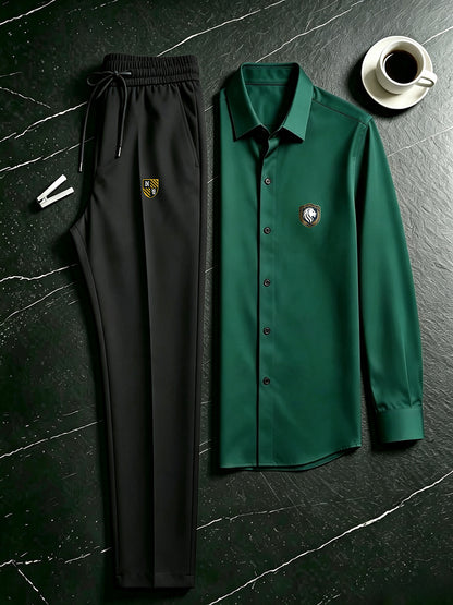Men's Casual 2-Piece Campus Style Shirt & Drawstring Pants Set
