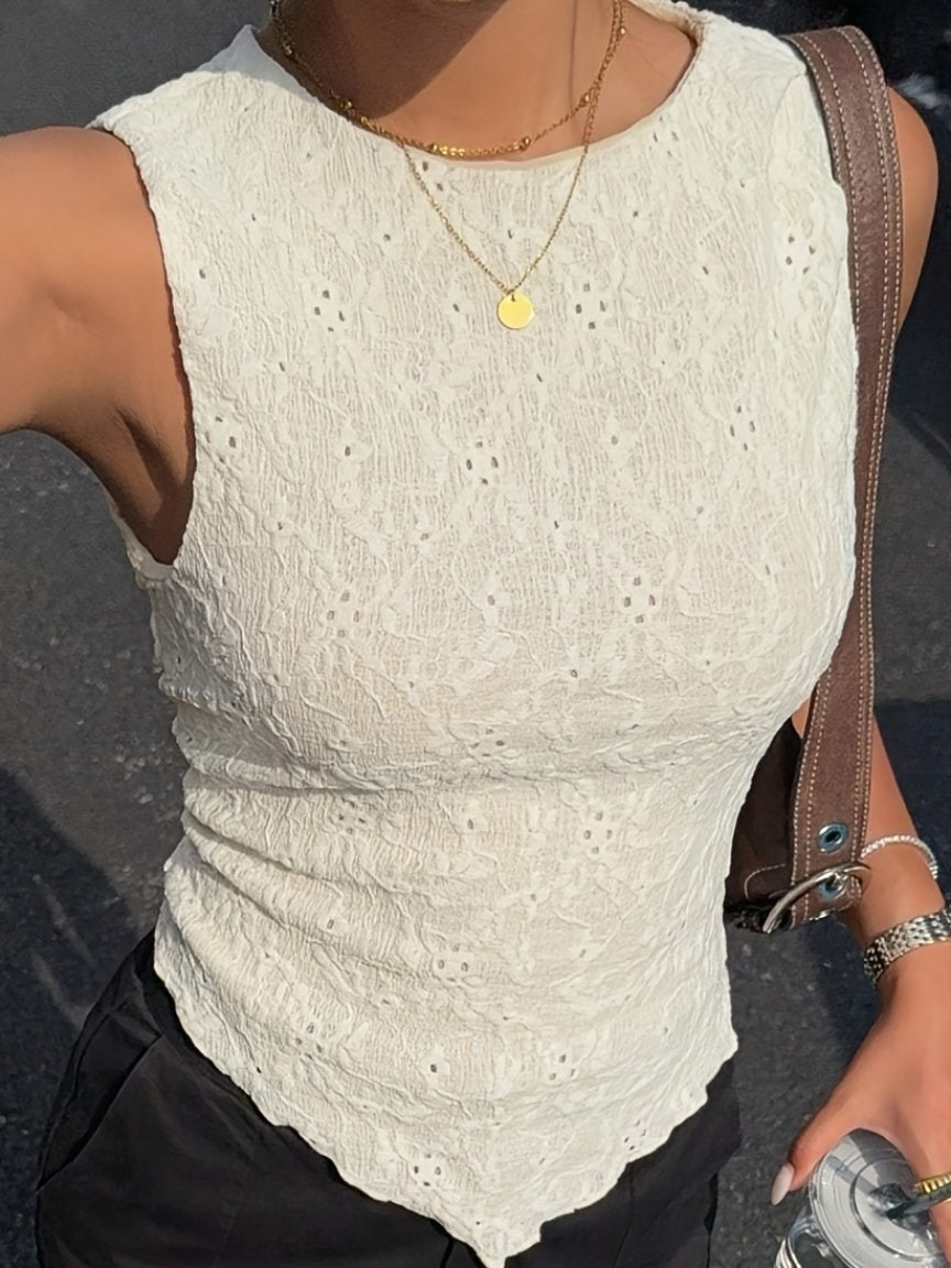 Women's Slim-Fit Sleeveless Lace-Trimmed Crew Neck Top