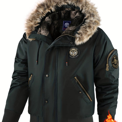 Men'S Winter Jacket with Full-Zip Closure, Hooded Insulated Coat - Bright Orange Cold Weather Outerwear, Zippered Pockets & Hood - Non-Stretch Fabric for Hiking, Commuting, Everyday - Fall/Winter Jacket for Adults, Outdoor Ac