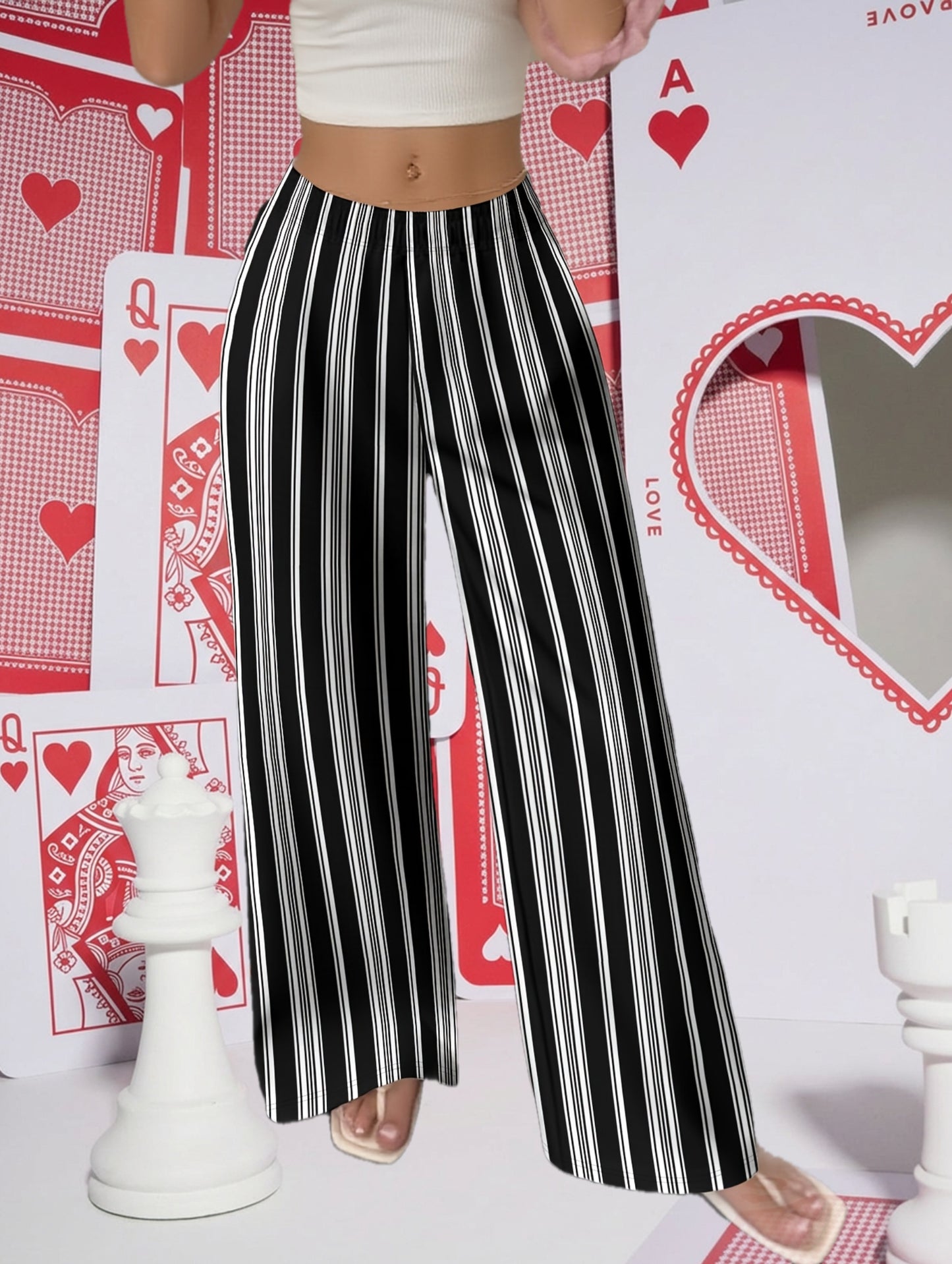 Women's Casual Wide-Leg Stripe Print Straight Pants