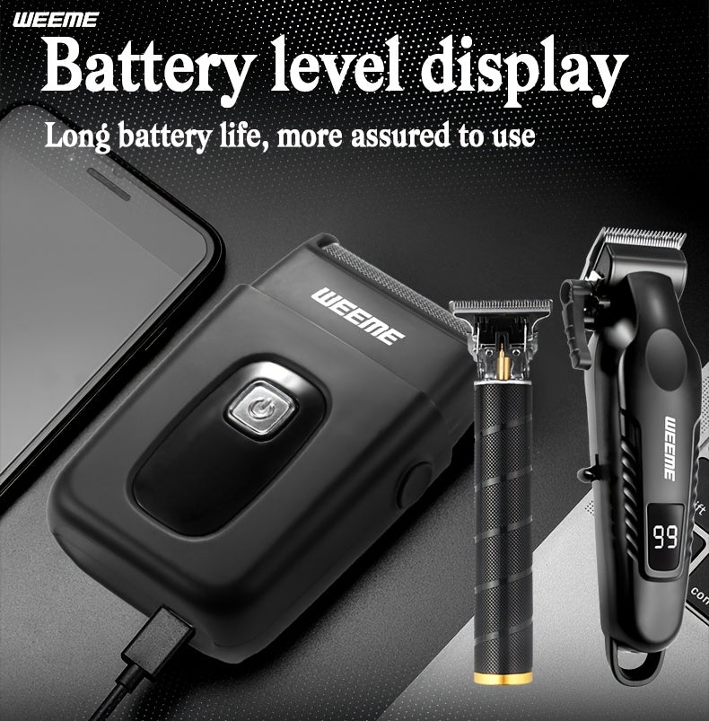 WEEME 2pcs/3pcs Men's grooming suit Multi-function electric hair clipper shaver trimmer alloy steel head three-gear adjustment USB fast charging LCD power display household travel car must-have gift for husband, boyfriend and