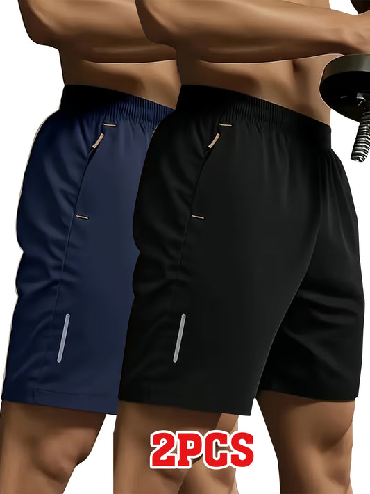 Men's Sporty Casual Shorts with Reflective Strips, Zipper Pockets
