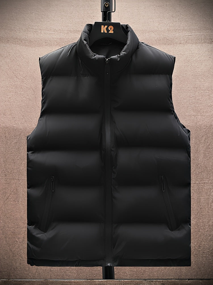 A Stylish New Men'S American-Style Vest, Featuring a Warm And Thick Black Design, Comfortable And Suitable for Winter, Lightweight And Foldable, Perfect for Skiing