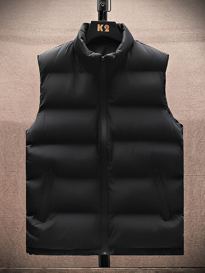 A Stylish New Men'S American-Style Vest, Featuring a Warm And Thick Black Design, Comfortable And Suitable for Winter, Lightweight And Foldable, Perfect for Skiing