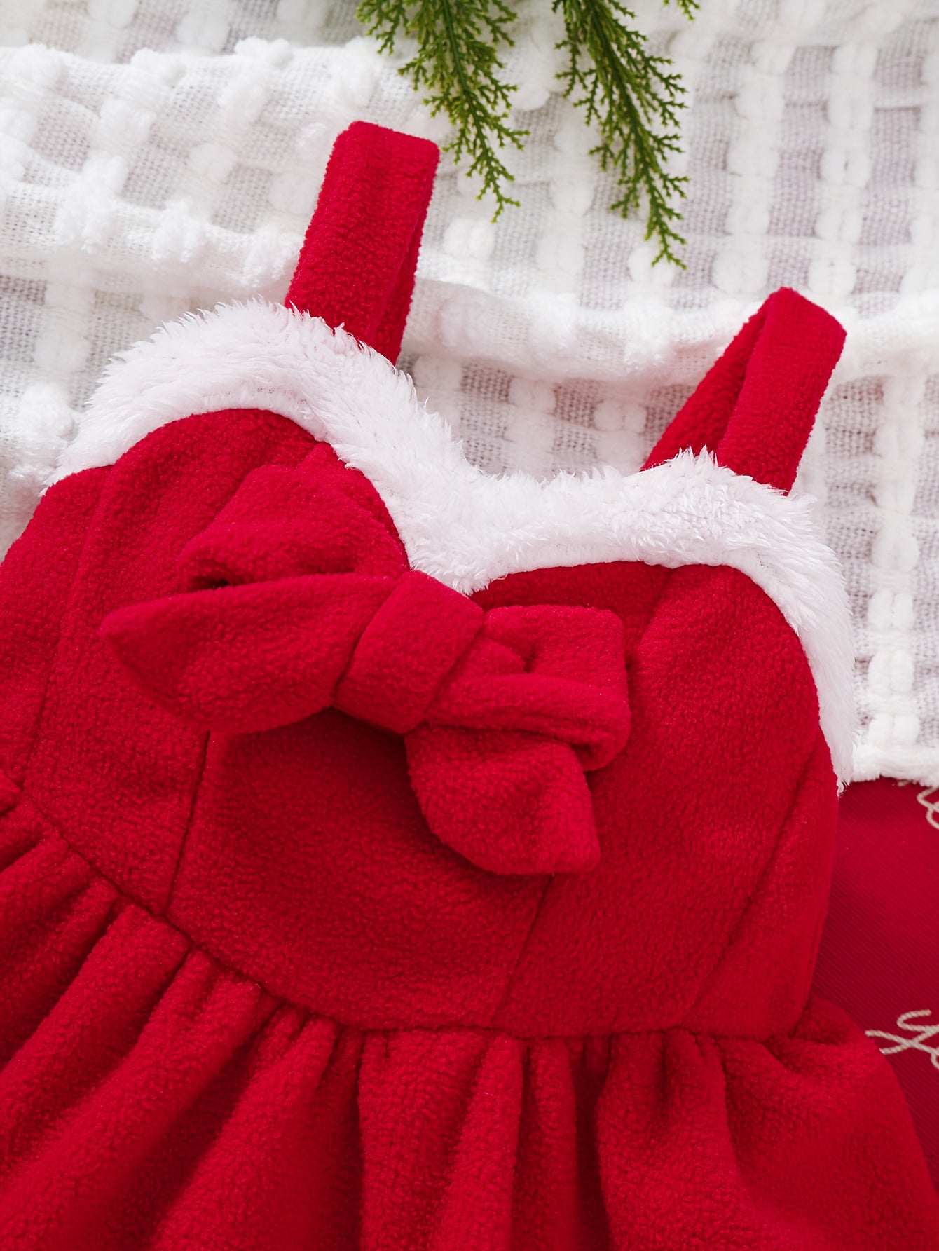 2pcs Girls' Bow Tie Suspender Dress + Shawl Children Christmas Party Gown, Seasonal Clothing, Holiday Dress, Stylish Outfit, Strapless Dress, Durable Dress, Comfortable Material, Shawl Dress, Children's Dress, Fashion