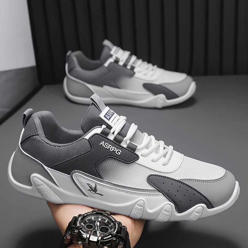 Men's Breathable Low-Top Casual Sneakers - Sporty Lace-Up Walking Shoes with Navy/White/Golden Accents, All-Season Outdoor  Everyday Comfort, Durable Fabric Upper  PVC Sole, Comfortable Footwear, Sleek Shoe Design, Lightwei