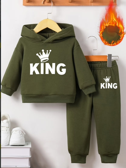 Baby Boy KING Crown Hoodie & Casual Pants Set for Spring Fall