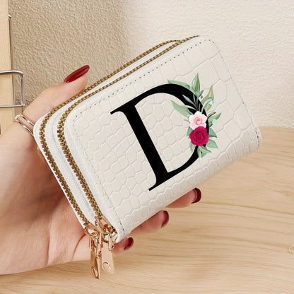 Minimalist Women'S Short Wallet Featuring a Double Zipper Design, with a Crocodile A-Z Letter Pattern. This Stylish Handbag Also Serves As a Fashionable Coin Wallet, Perfect for Travel, Back-To-School, Or Parties.