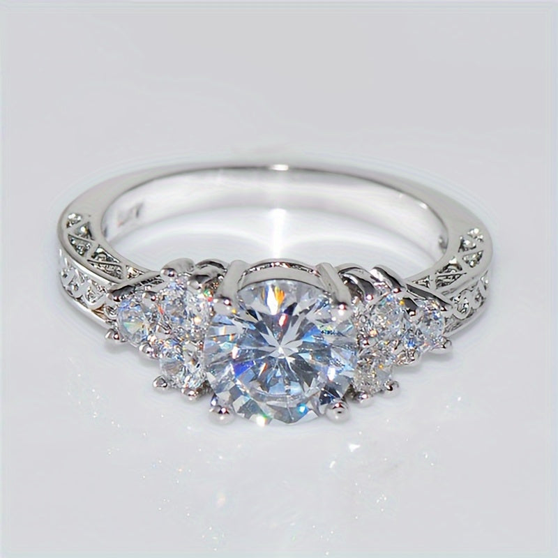 Luxury Women's Engagement Ring with Round Synthetic Zirconia