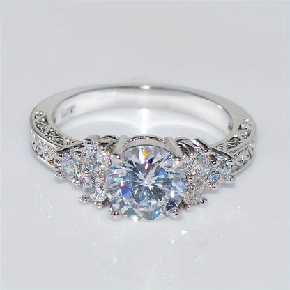Luxury Women's Engagement Ring with Round Synthetic Zirconia