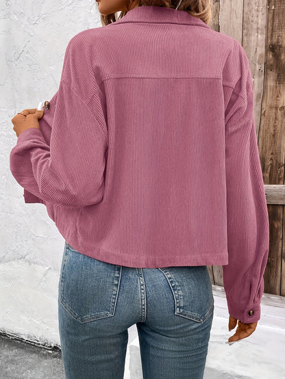 Women'S Elegant Pink Button-Up Jacket with Flap Pockets - Casual Fall Outerwear, Long Sleeve, Button Detail, Polyester Blend, Machine Washable, Casual Outerwear | Buttonup Jacket | Polyester Blend Jacket