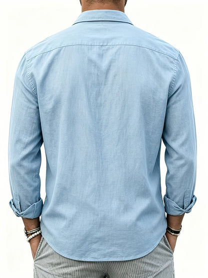 Men's Linen Blend Long Sleeve Casual Shirt for Spring Summer
