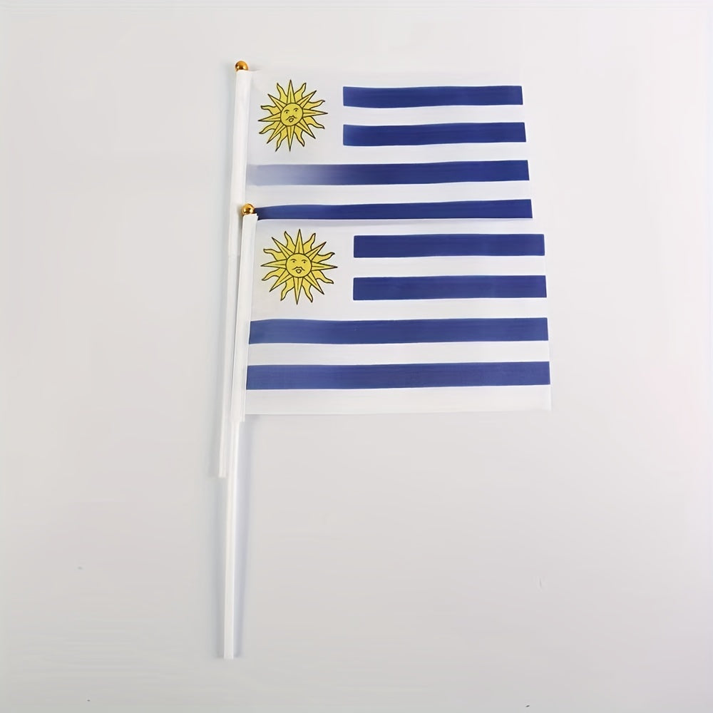Polyester Handheld Flags Pack with 10 Uruguayan Flags for Outdoor Use