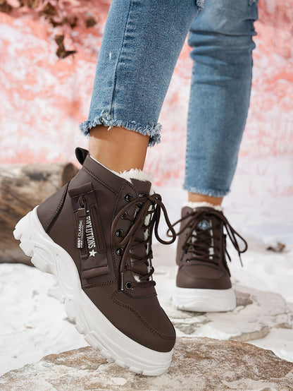 Women'S Winter Snow Boots - Warm Lined, Non-Slip, High-Top Outdoor Casual Shoes with Ribbed Cushioning, Black, Perfect for Cold Weather Activities, Winter Footwear | Stylish Winter Boots | Durable Footwear