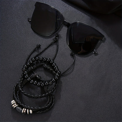 5pcs Men's Business Watch-Stylish round quartz watch electronic movement + three-bracelet fashionable glasses, suitable for office and formal occasions-Ideal gift for professionals