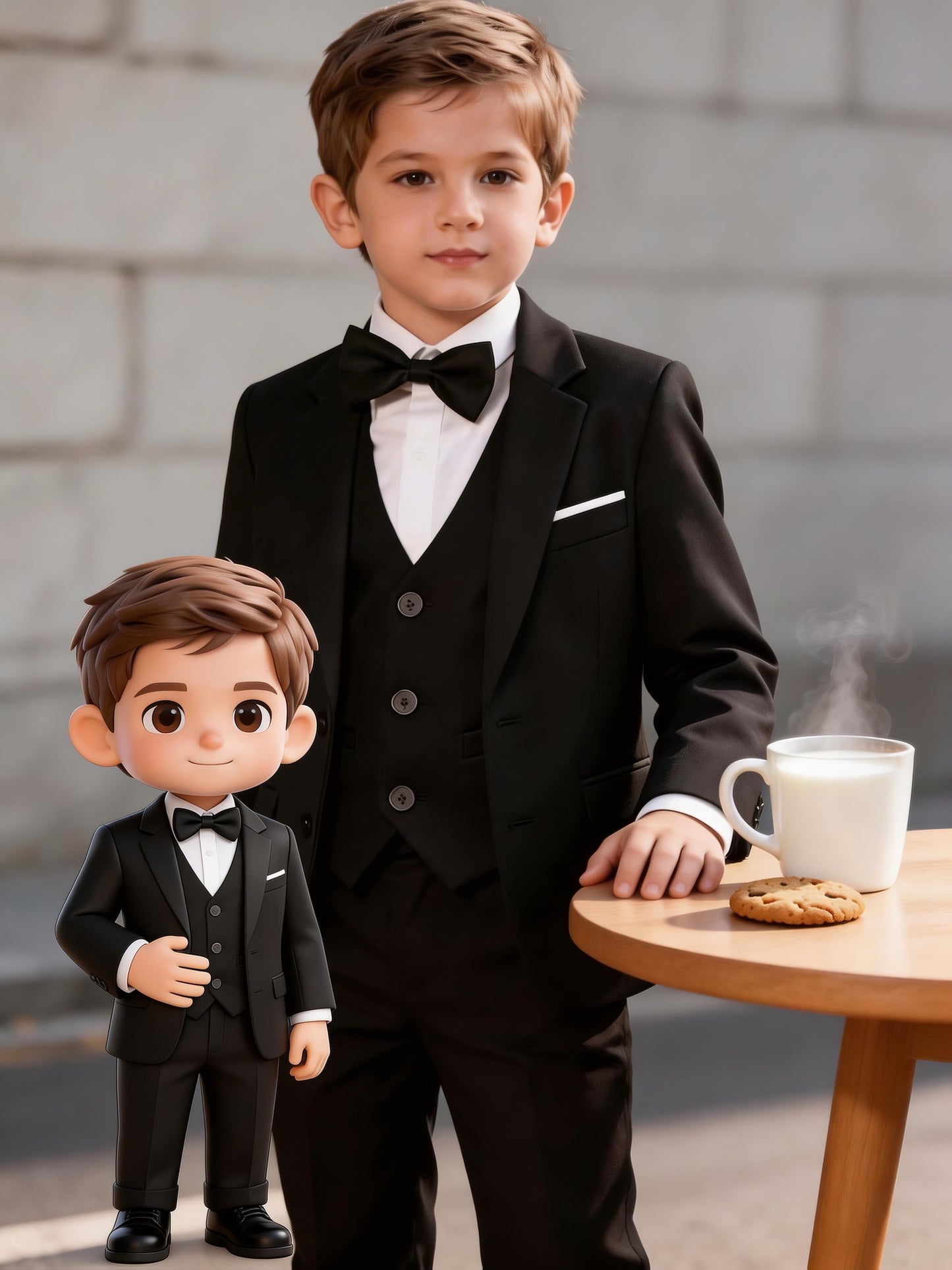 Boys' Korean Style 4-Piece Suit Set with Jacket & Bow Tie