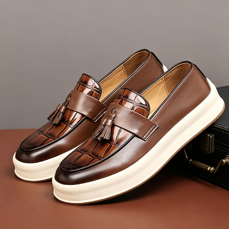 Men's Business Casual PU Loafers with Tassel, Non-Slip Durable Shoes