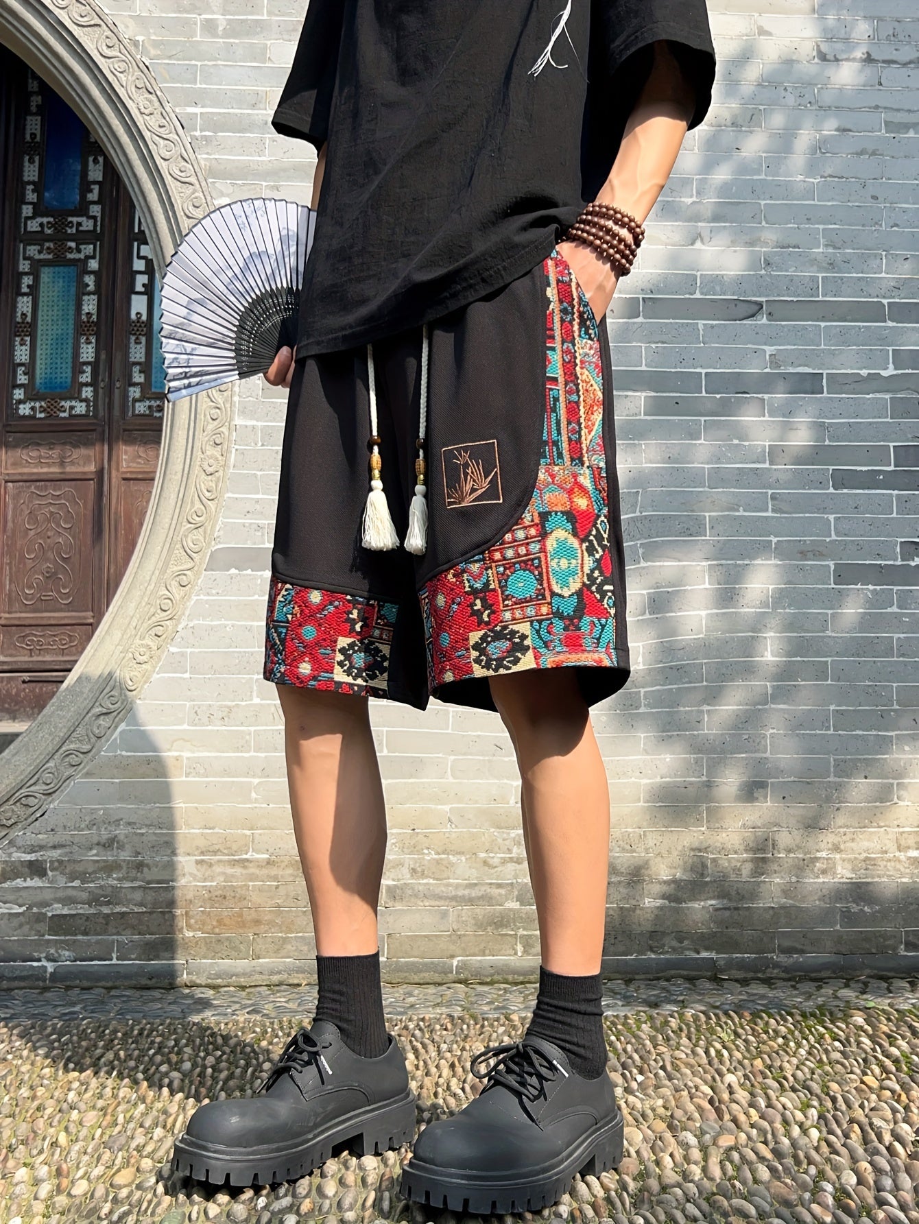 Men's Summer Retro Patchwork Bermuda Shorts Plus Size