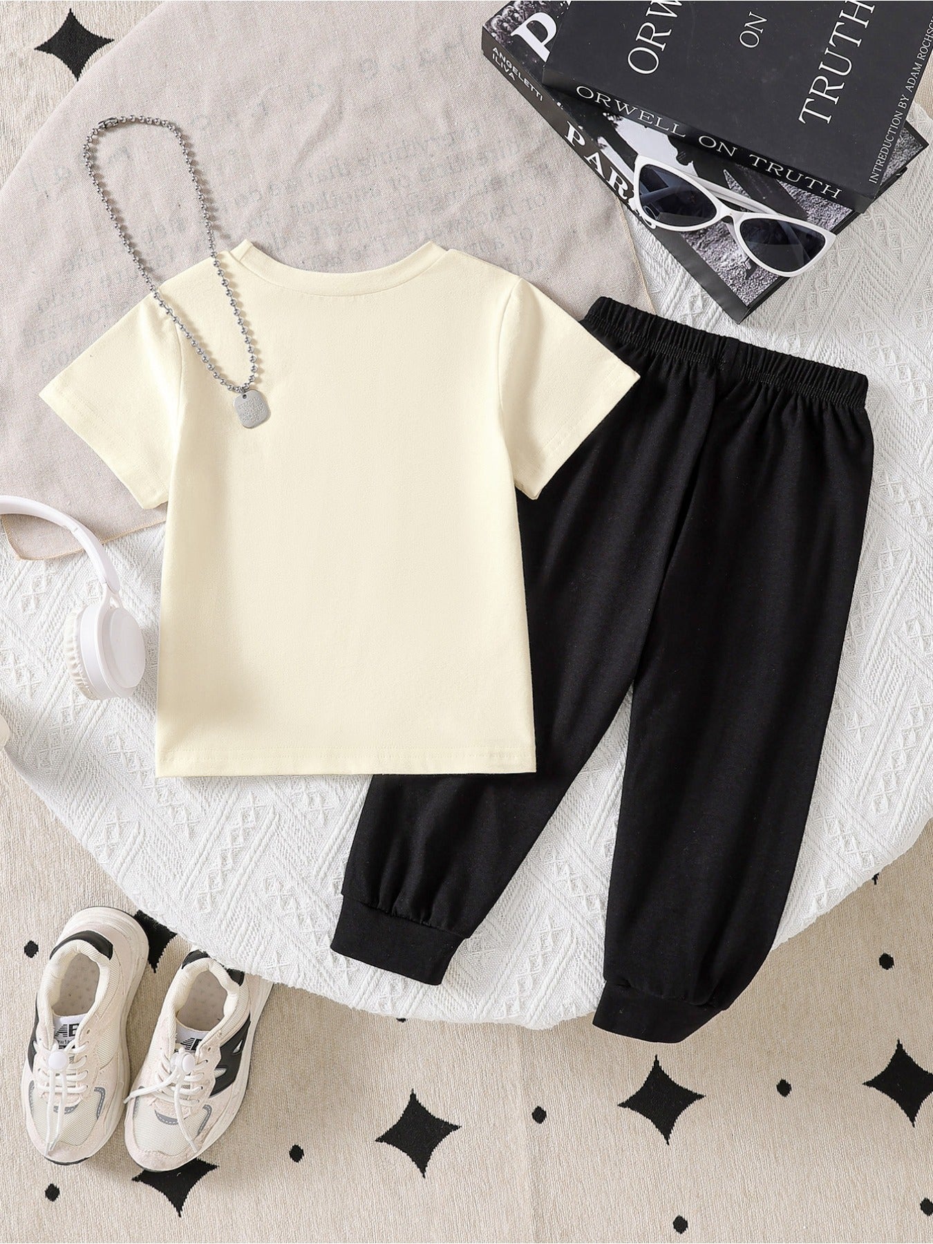 Boys' Cotton Bear Print Summer T-Shirt & Pants Set