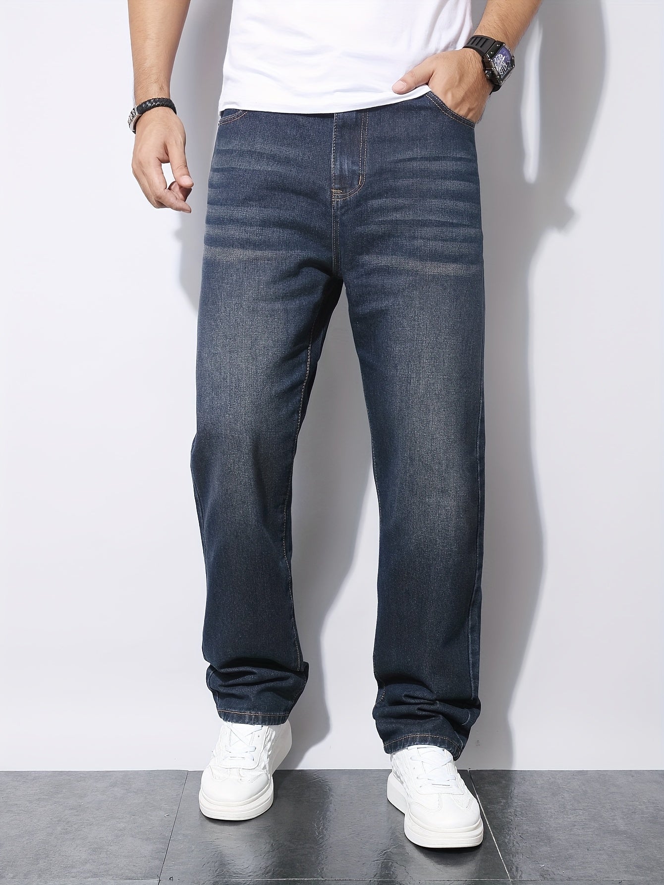 Teen Boys' Vintage Navy Casual Denim Pants for All Seasons