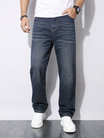 Teen Boys' Vintage Navy Casual Denim Pants for All Seasons